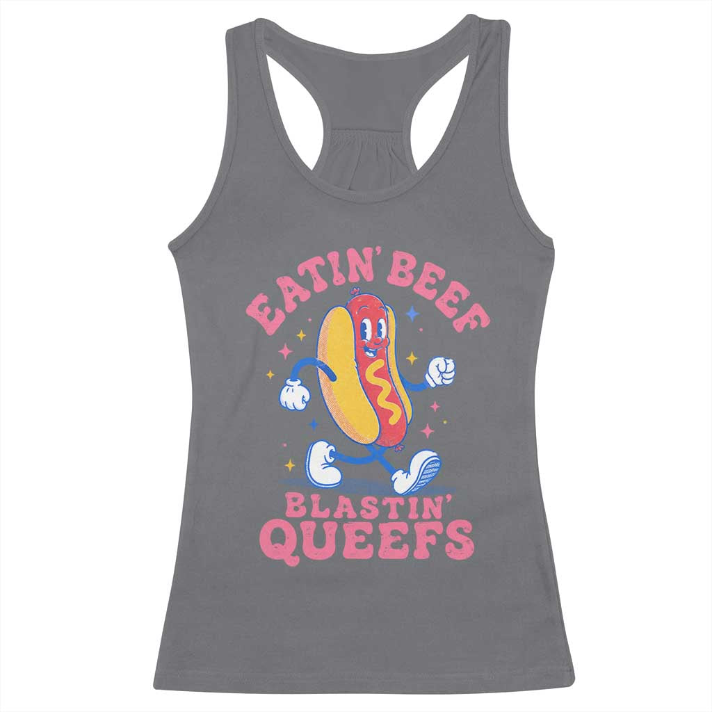 Hotdog Eatin Beef Blastin Queefs Inappropriate Racerback Tank Top Funny Cringe Offensive Humor