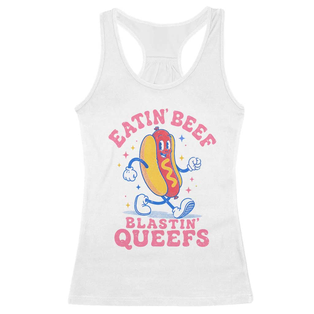 Hotdog Eatin Beef Blastin Queefs Inappropriate Racerback Tank Top Funny Cringe Offensive Humor