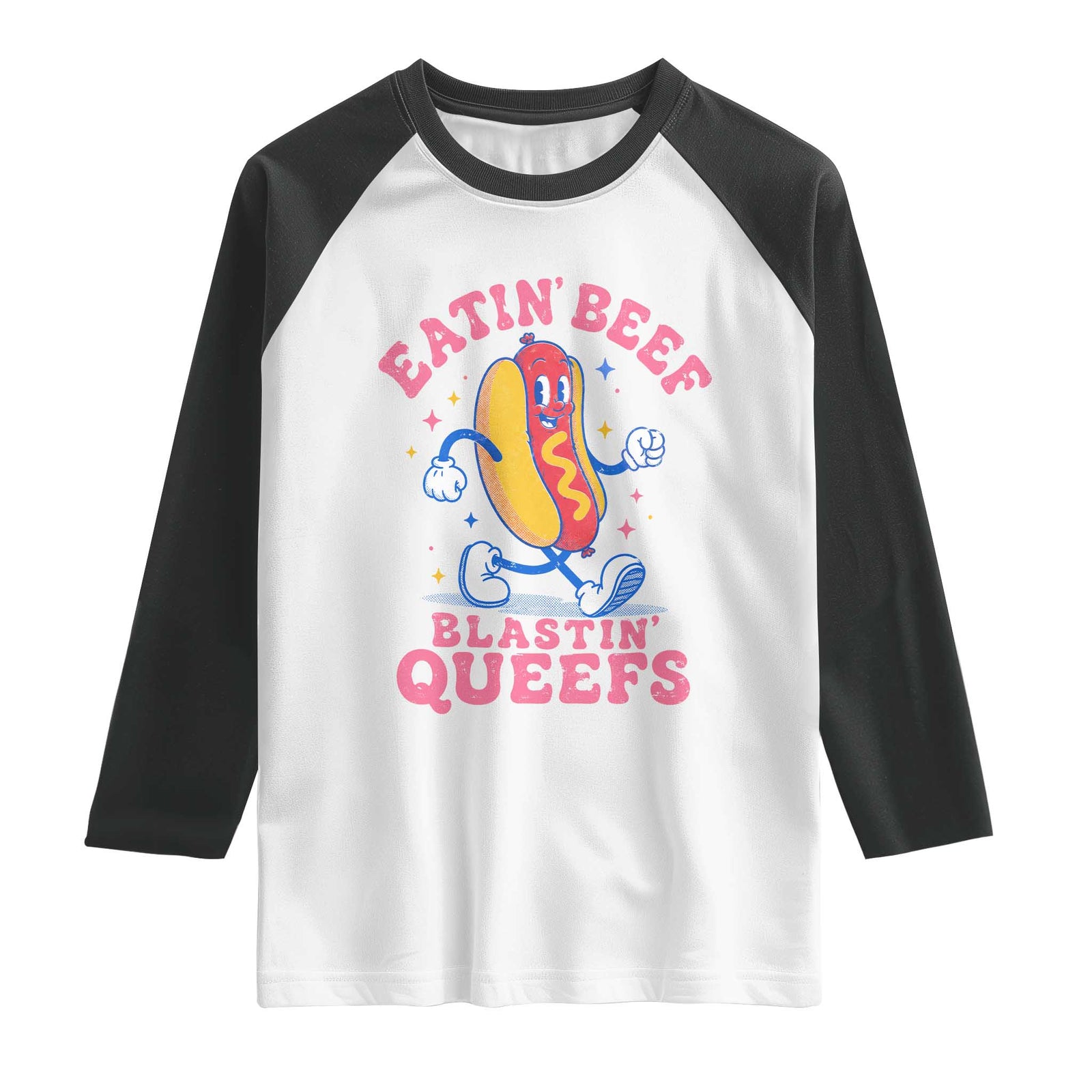 Hotdog Eatin Beef Blastin Queefs Inappropriate Raglan Shirt Funny Cringe Offensive Humor TS10 White Black Print Your Wear