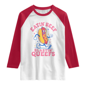 Hotdog Eatin Beef Blastin Queefs Inappropriate Raglan Shirt Funny Cringe Offensive Humor