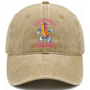 Hotdog Eatin Beef Blastin Queefs Inappropriate Washed Cotton Baseball Cap Funny Cringe Offensive Humor