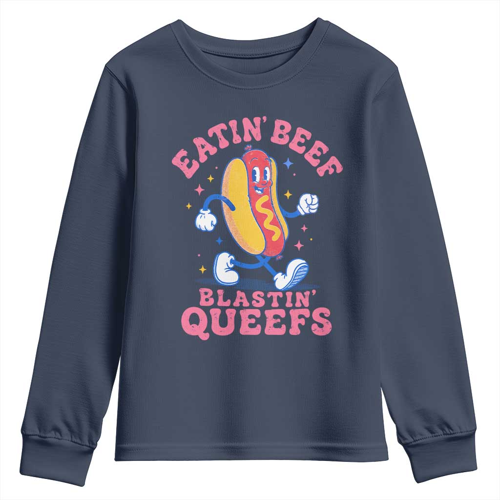 Hotdog Eatin Beef Blastin Queefs Inappropriate Youth Sweatshirt Funny Cringe Offensive Humor