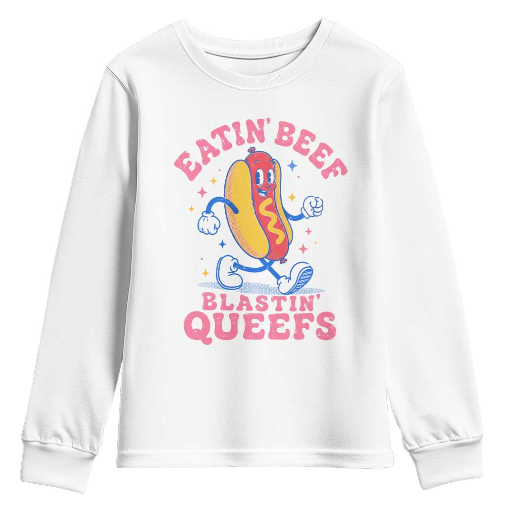 Hotdog Eatin Beef Blastin Queefs Inappropriate Youth Sweatshirt Funny Cringe Offensive Humor