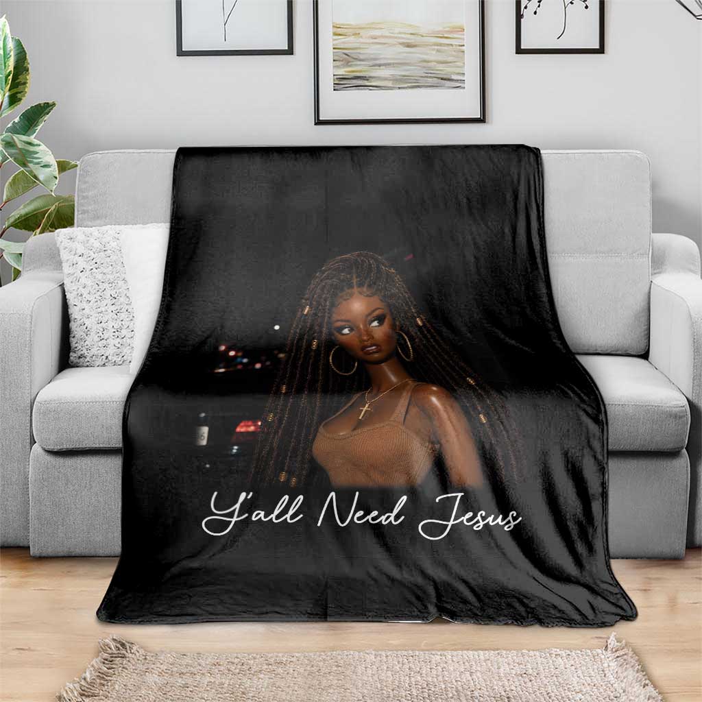 Need-Jesus Sarcastic Afro Doll Meme Funny Saying Christian Throw Blanket Black Girl African Pride TS10 Print Your Wear
