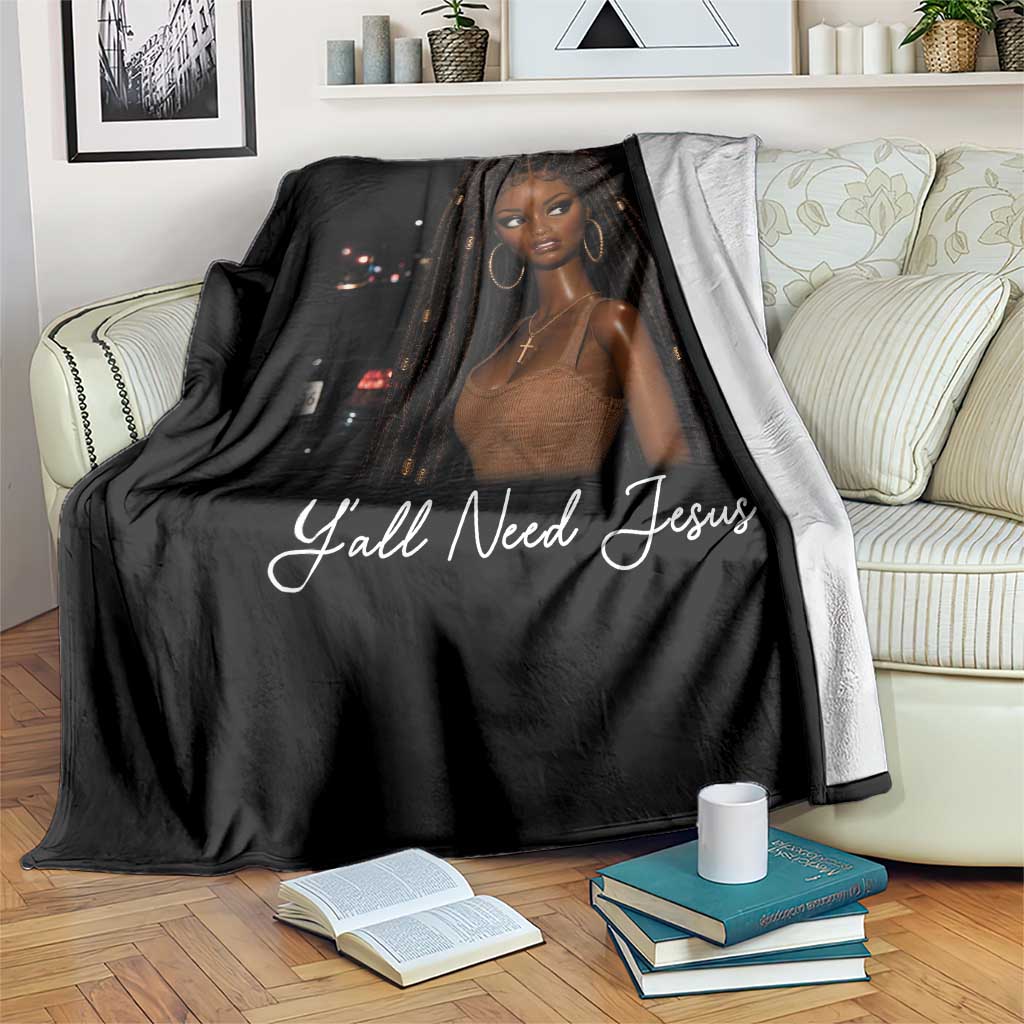 Need-Jesus Sarcastic Afro Doll Meme Funny Saying Christian Throw Blanket Black Girl African Pride TS10 Print Your Wear