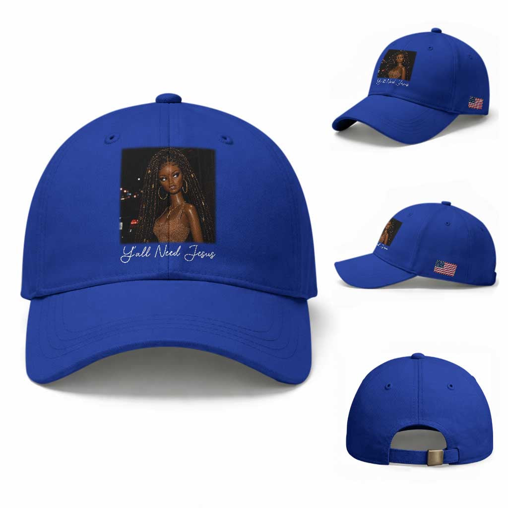 Need-Jesus Sarcastic Afro Doll Meme Funny Saying Christian Baseball Cap Black Girl African Pride TS10 Baseball Cap Universal Fit Royal Blue Print Your Wear