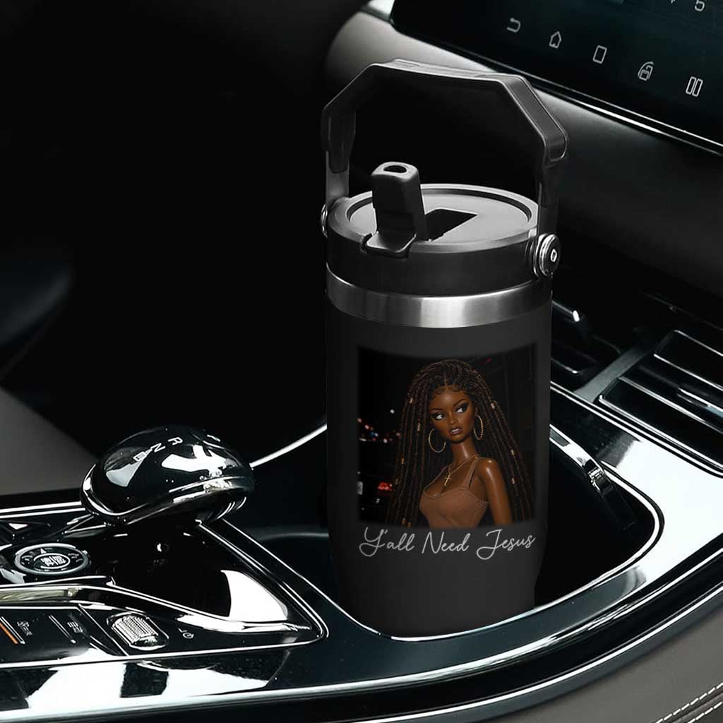 Need-Jesus Sarcastic Afro Doll Meme Funny Saying Christian Flip Straw Tumbler Black Girl African Pride TS10 Print Your Wear