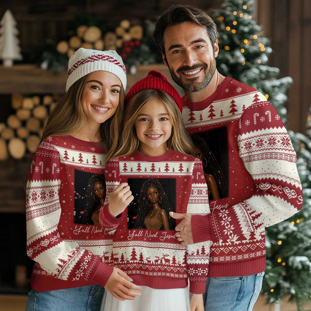 Need-Jesus Sarcastic Afro Doll Meme Funny Saying Christian Ugly Christmas Sweater Black Girl African Pride TS10 Red Beige Print Your Wear