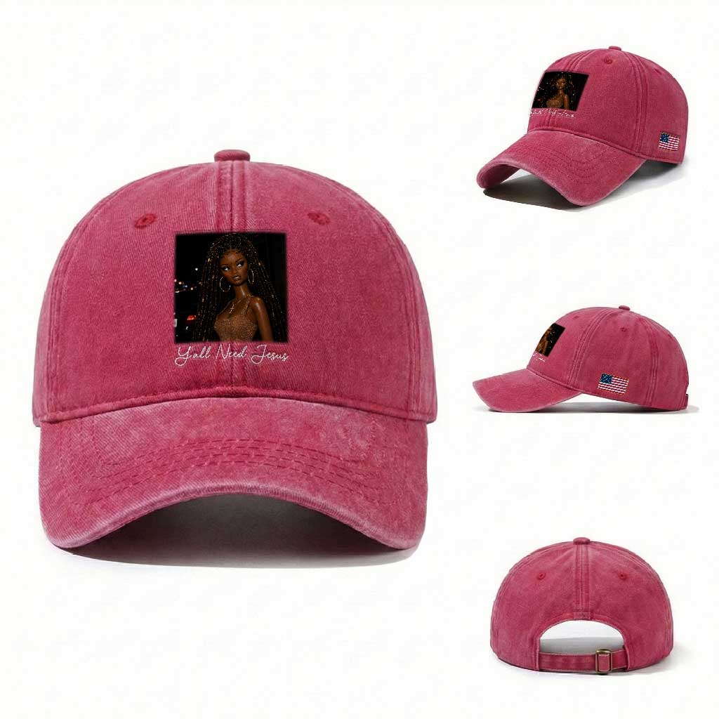 Need-Jesus Sarcastic Afro Doll Meme Funny Saying Christian Washed Cotton Baseball Cap Black Girl African Pride TS10 Washed Cap Universal Fit Red Print Your Wear