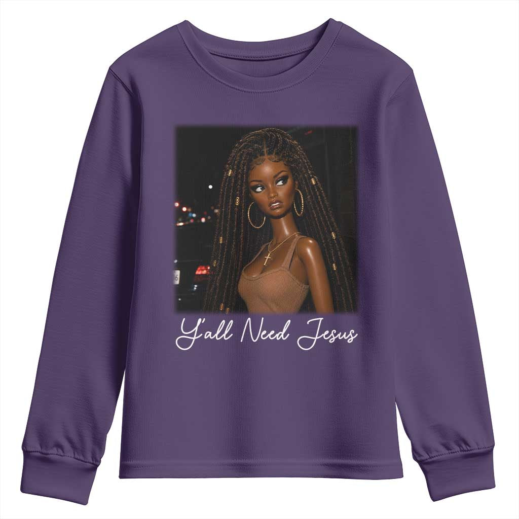 Need-Jesus Sarcastic Afro Doll Meme Funny Saying Christian Youth Sweatshirt Black Girl African Pride TS10 Purple Print Your Wear