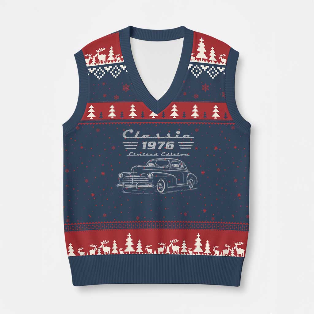 50th Birthday V-Neck Knit Sweater Vest Vintage Retro Car Classic 1976 50 Year Old Gift