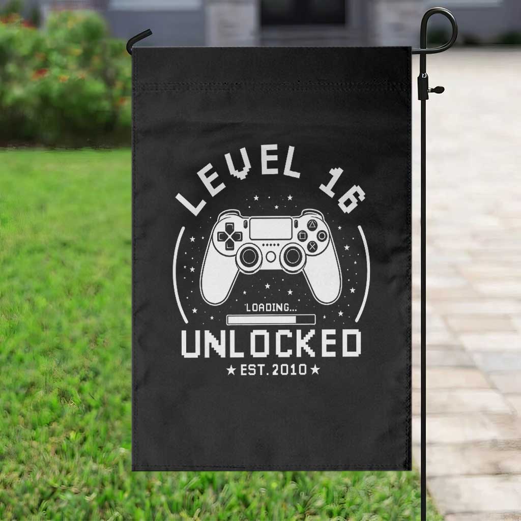 Level 16 Unlocked Video Gamer 16th Birthday Gift Garden Flag Vintage 2010 16 Year Old Gift