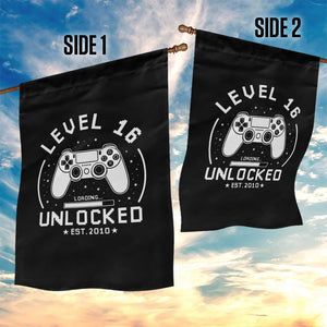 Level 16 Unlocked Video Gamer 16th Birthday Gift Garden Flag Vintage 2010 16 Year Old Gift