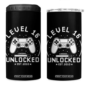 Level 16 Unlocked Video Gamer 16th Birthday Gift 4 in 1 Can Cooler Tumbler Vintage 2010 16 Year Old Gift