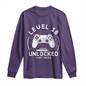 Level 16 Unlocked Video Gamer 16th Birthday Gift Long Sleeve Shirt Vintage 2010 16 Year Old Gift