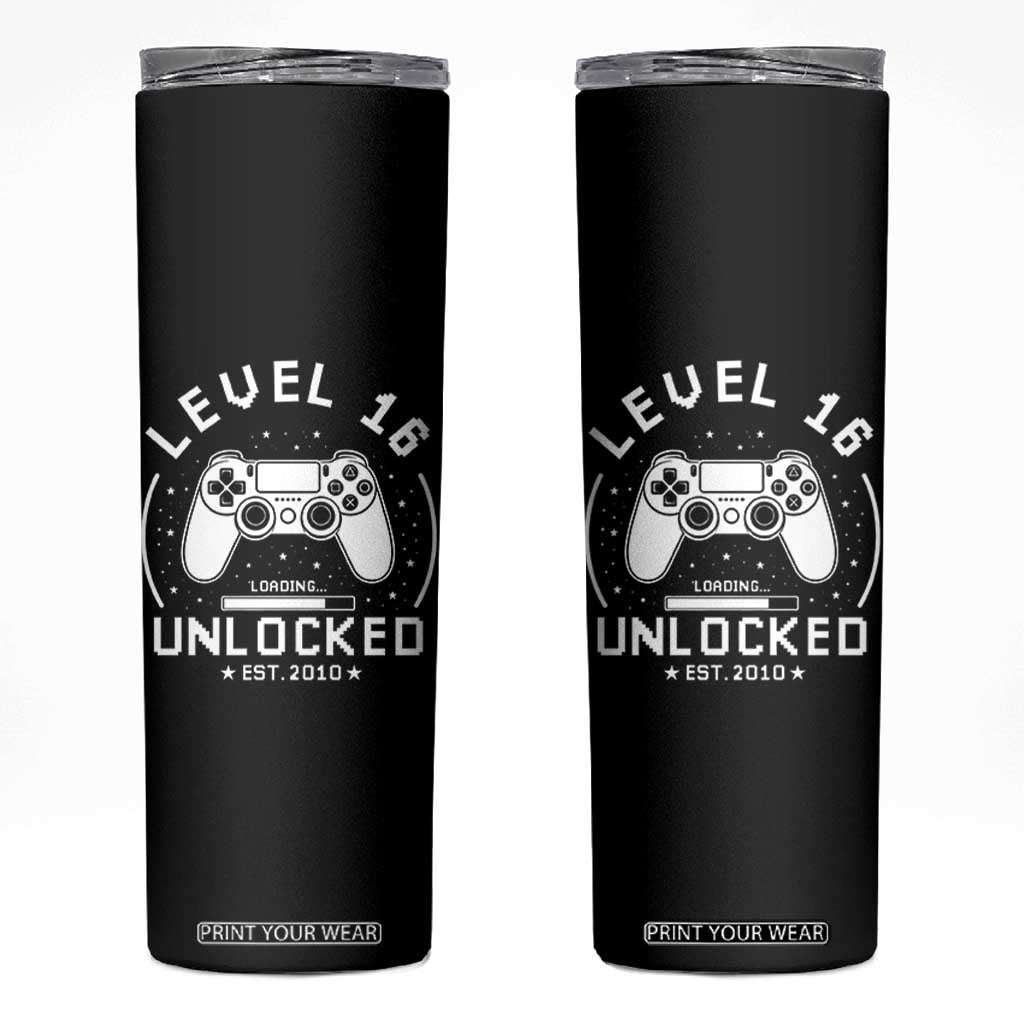 Level 16 Unlocked Video Gamer 16th Birthday Gift Skinny Tumbler Vintage 2010 16 Year Old Gift
