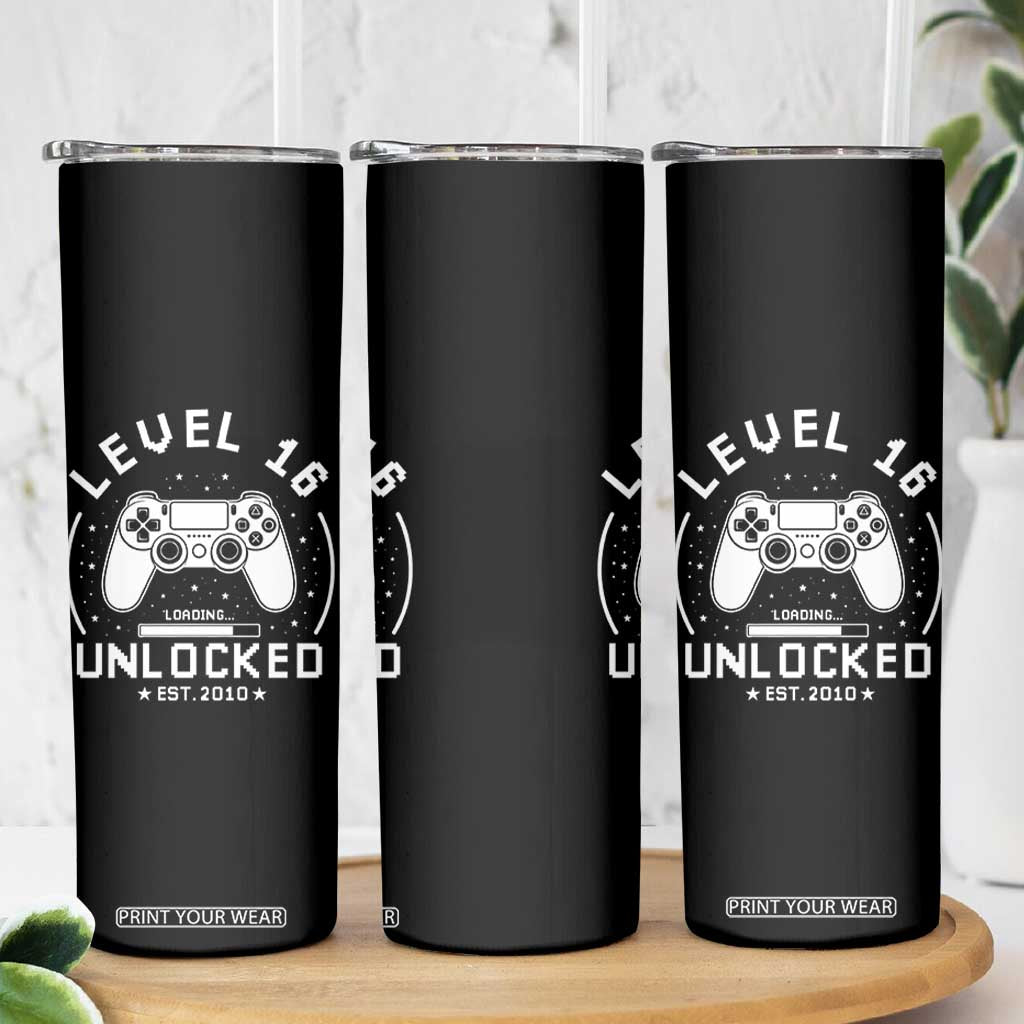 Level 16 Unlocked Video Gamer 16th Birthday Gift Skinny Tumbler Vintage 2010 16 Year Old Gift