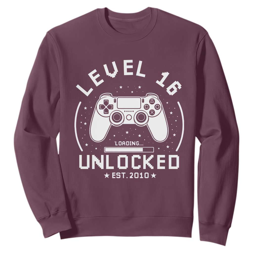 Level 16 Unlocked Video Gamer 16th Birthday Gift Sweatshirt Vintage 2010 16 Year Old Gift