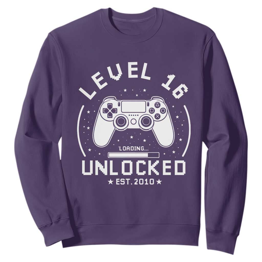 Level 16 Unlocked Video Gamer 16th Birthday Gift Sweatshirt Vintage 2010 16 Year Old Gift