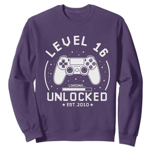 Level 16 Unlocked Video Gamer 16th Birthday Gift Sweatshirt Vintage 2010 16 Year Old Gift