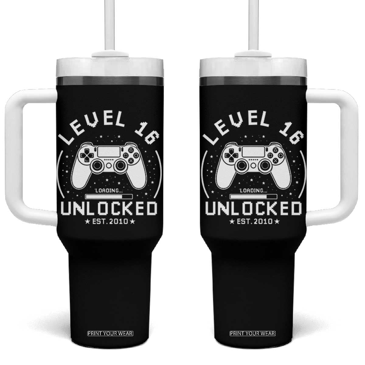 Level 16 Unlocked Video Gamer 16th Birthday Gift Tumbler With Handle Vintage 2010 16 Year Old Gift TS10 One Size: 40 oz Black Print Your Wear