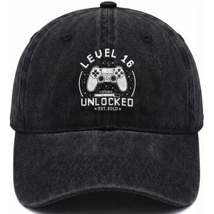 Level 16 Unlocked Video Gamer 16th Birthday Gift Washed Cotton Baseball Cap Vintage 2010 16 Year Old Gift