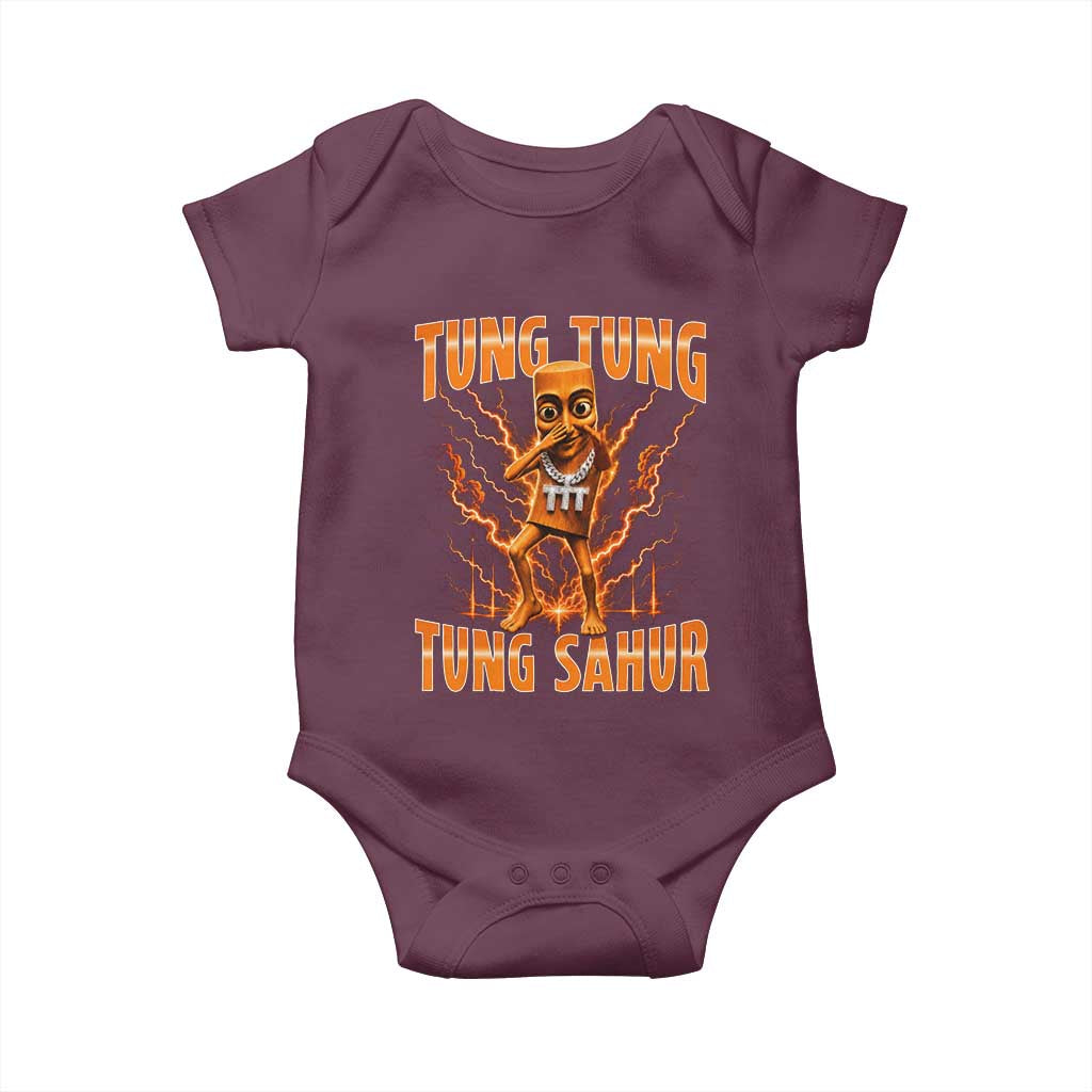 Tung Tung Tung Sahur is Calling Scuba Dance Meme Baby Onesie Italian Brainrot TS10 Maroon Print Your Wear