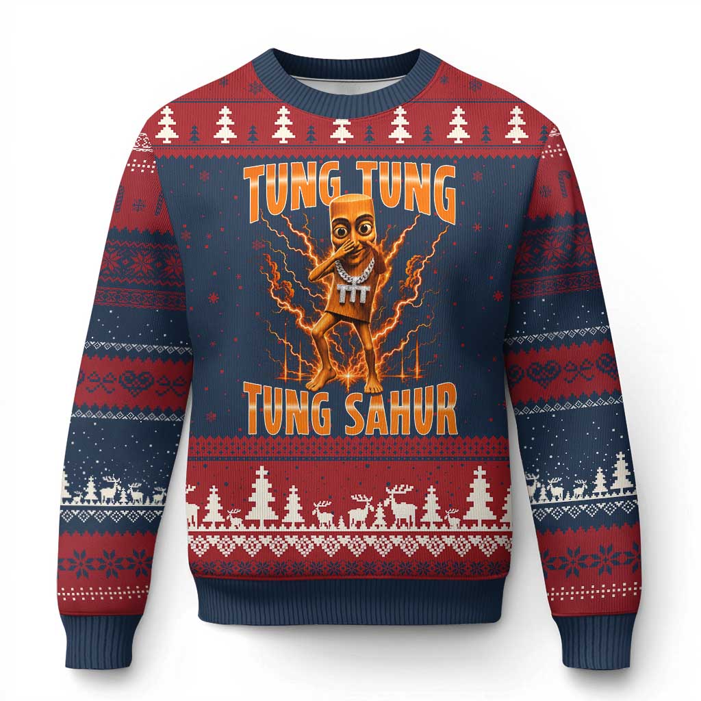 Tung Tung Tung Sahur is Calling Scuba Dance Meme Ugly Christmas Sweater Italian Brainrot TS10 Navy Red Print Your Wear