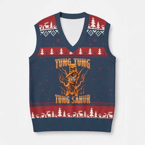 Tung Tung Tung Sahur is Calling Scuba Dance Meme V-Neck Knit Sweater Vest Italian Brainrot TS10 Navy Red Print Your Wear