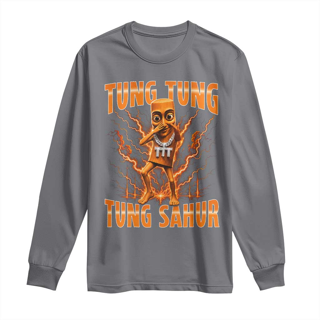 Tung Tung Tung Sahur is Calling Scuba Dance Meme Long Sleeve Shirt Italian Brainrot TS10 Charcoal Print Your Wear