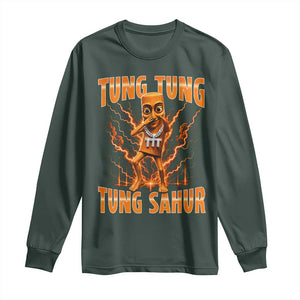 Tung Tung Tung Sahur is Calling Scuba Dance Meme Long Sleeve Shirt Italian Brainrot TS10 Dark Forest Green Print Your Wear