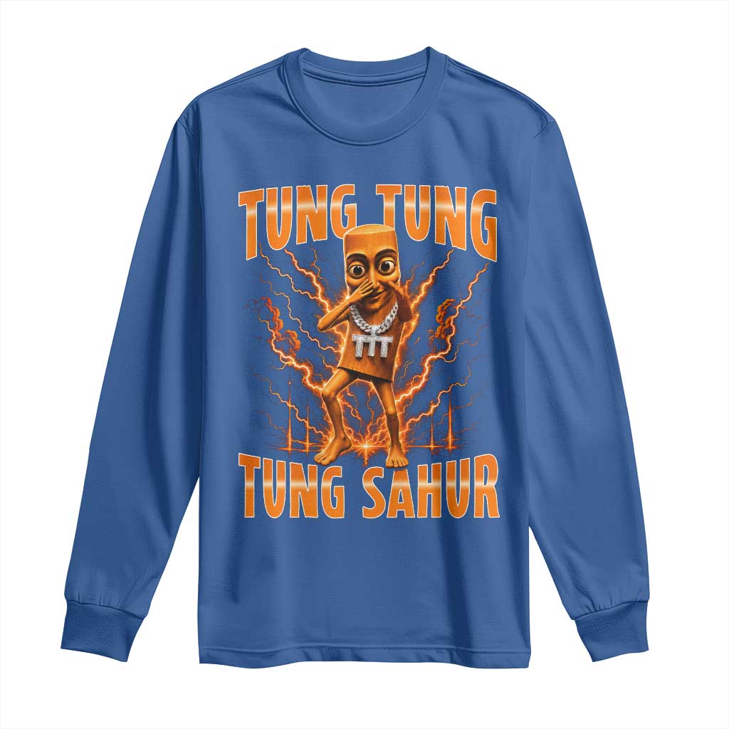 Tung Tung Tung Sahur is Calling Scuba Dance Meme Long Sleeve Shirt Italian Brainrot TS10 Royal Blue Print Your Wear