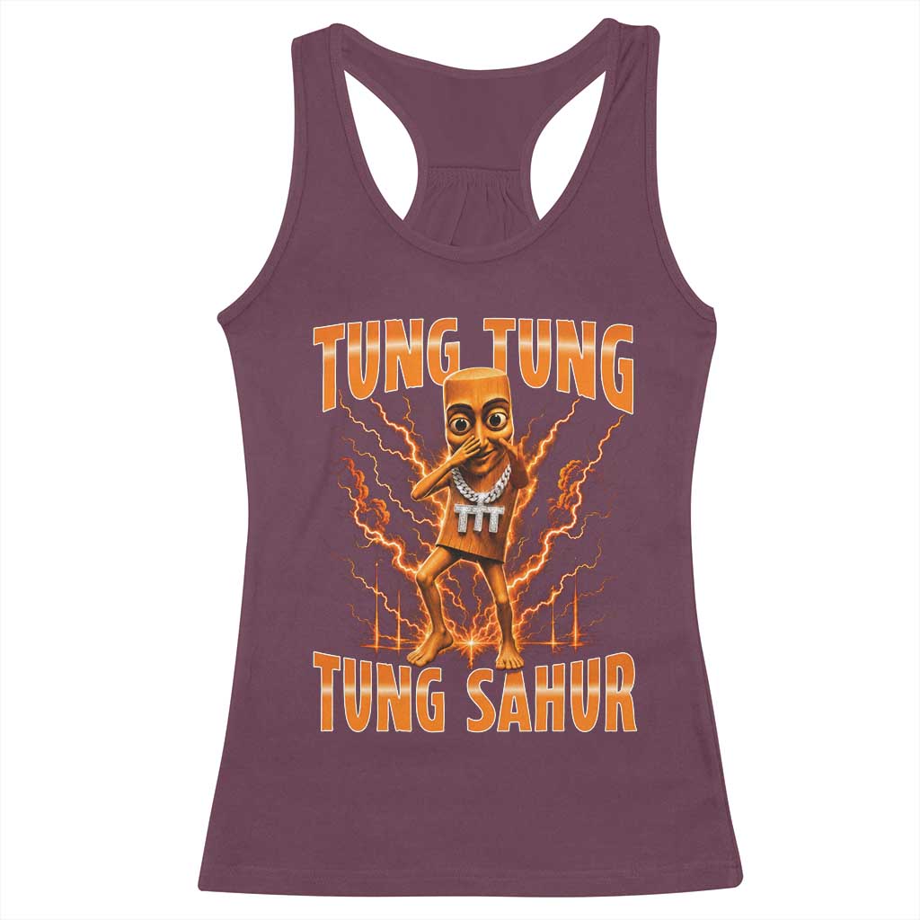 Tung Tung Tung Sahur is Calling Scuba Dance Meme Racerback Tank Top Italian Brainrot TS10 Maroon Print Your Wear