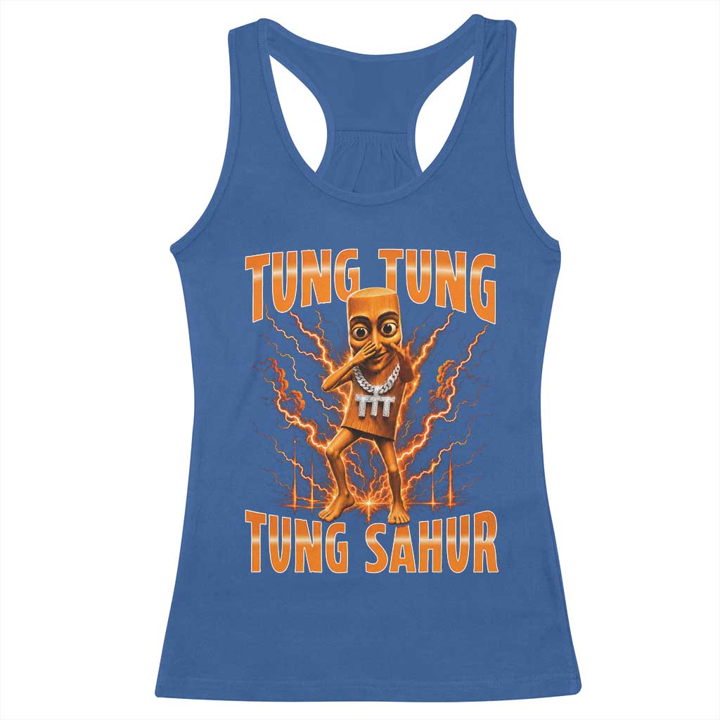 Tung Tung Tung Sahur is Calling Scuba Dance Meme Racerback Tank Top Italian Brainrot TS10 Royal Blue Print Your Wear