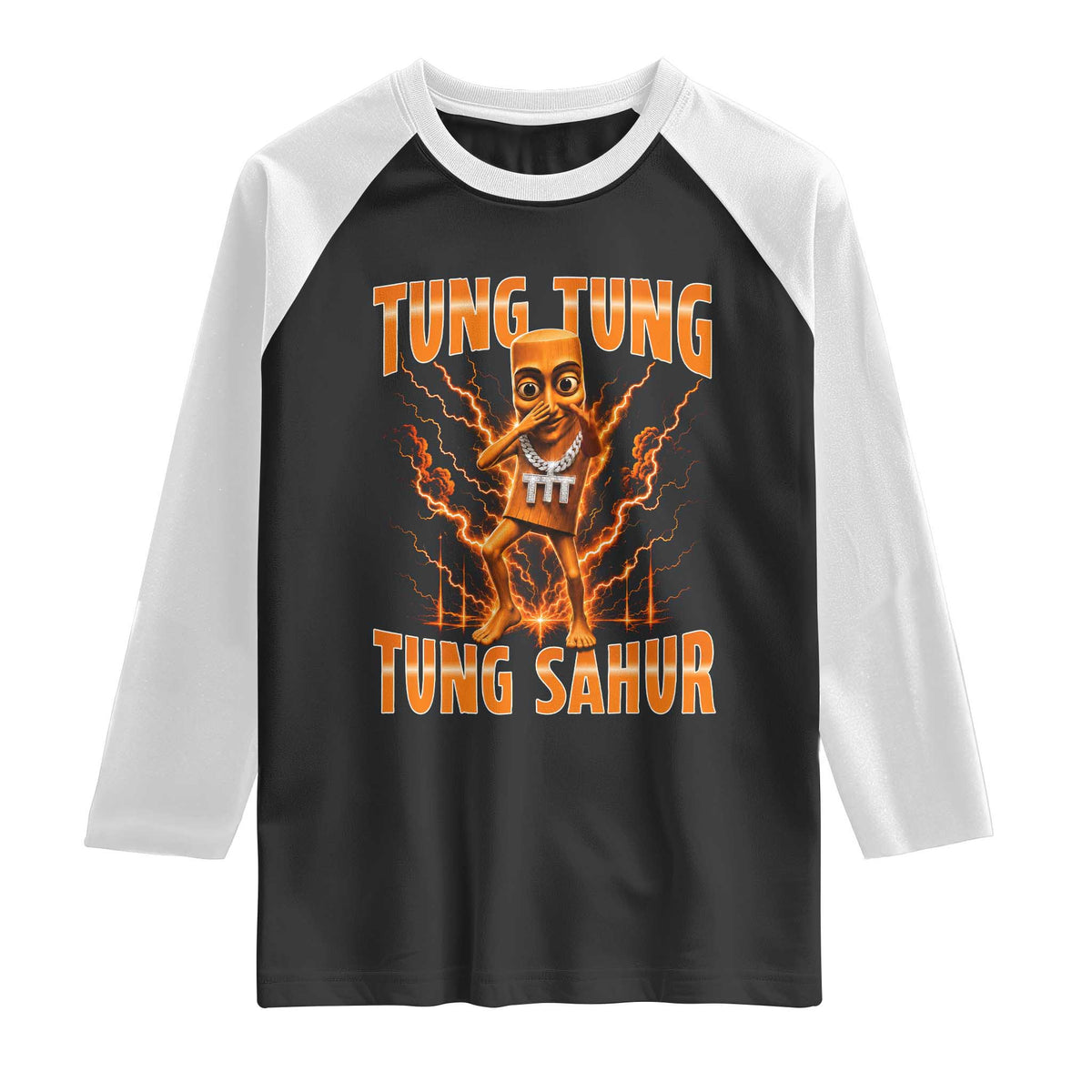 Tung Tung Tung Sahur is Calling Scuba Dance Meme Raglan Shirt Italian Brainrot TS10 Black White Print Your Wear