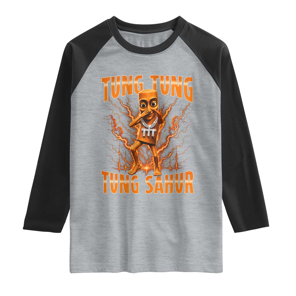 Tung Tung Tung Sahur is Calling Scuba Dance Meme Raglan Shirt Italian Brainrot TS10 Heather Gray Black Print Your Wear