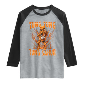 Tung Tung Tung Sahur is Calling Scuba Dance Meme Raglan Shirt Italian Brainrot TS10 Heather Gray Black Print Your Wear