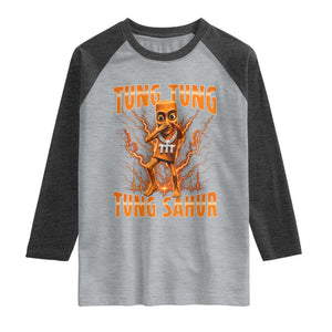 Tung Tung Tung Sahur is Calling Scuba Dance Meme Raglan Shirt Italian Brainrot TS10 Heather Gray Heather Charcoal Print Your Wear