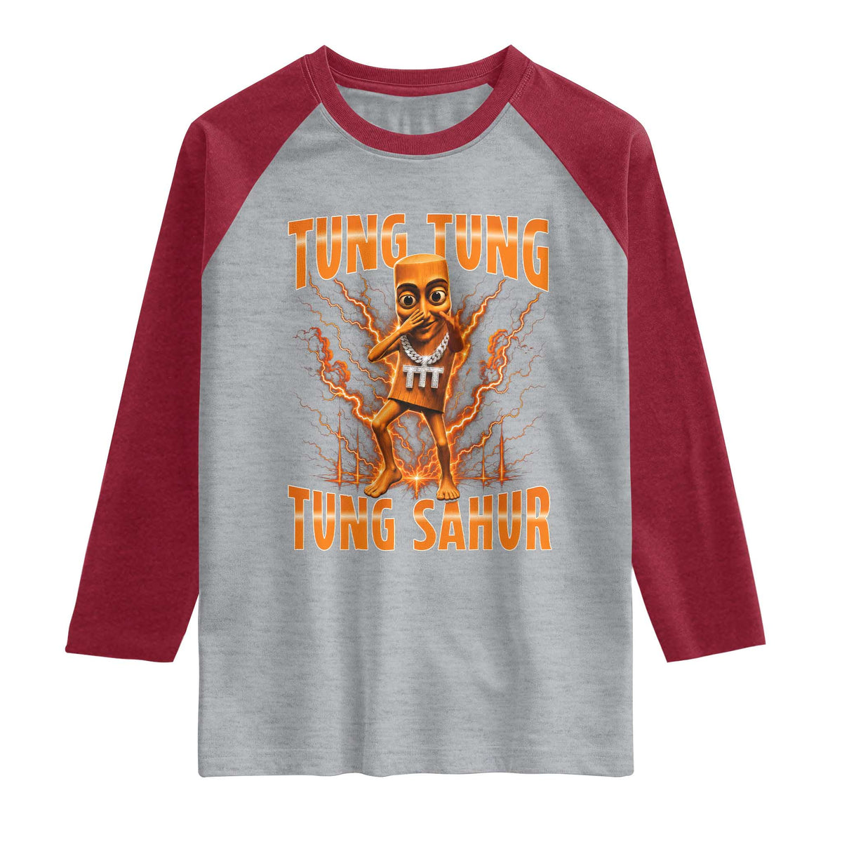 Tung Tung Tung Sahur is Calling Scuba Dance Meme Raglan Shirt Italian Brainrot TS10 Heather Gray Heather Red Print Your Wear