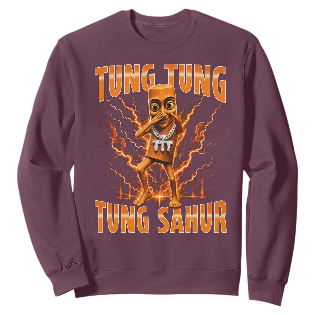 Tung Tung Tung Sahur is Calling Scuba Dance Meme Sweatshirt Italian Brainrot TS10 Maroon Print Your Wear