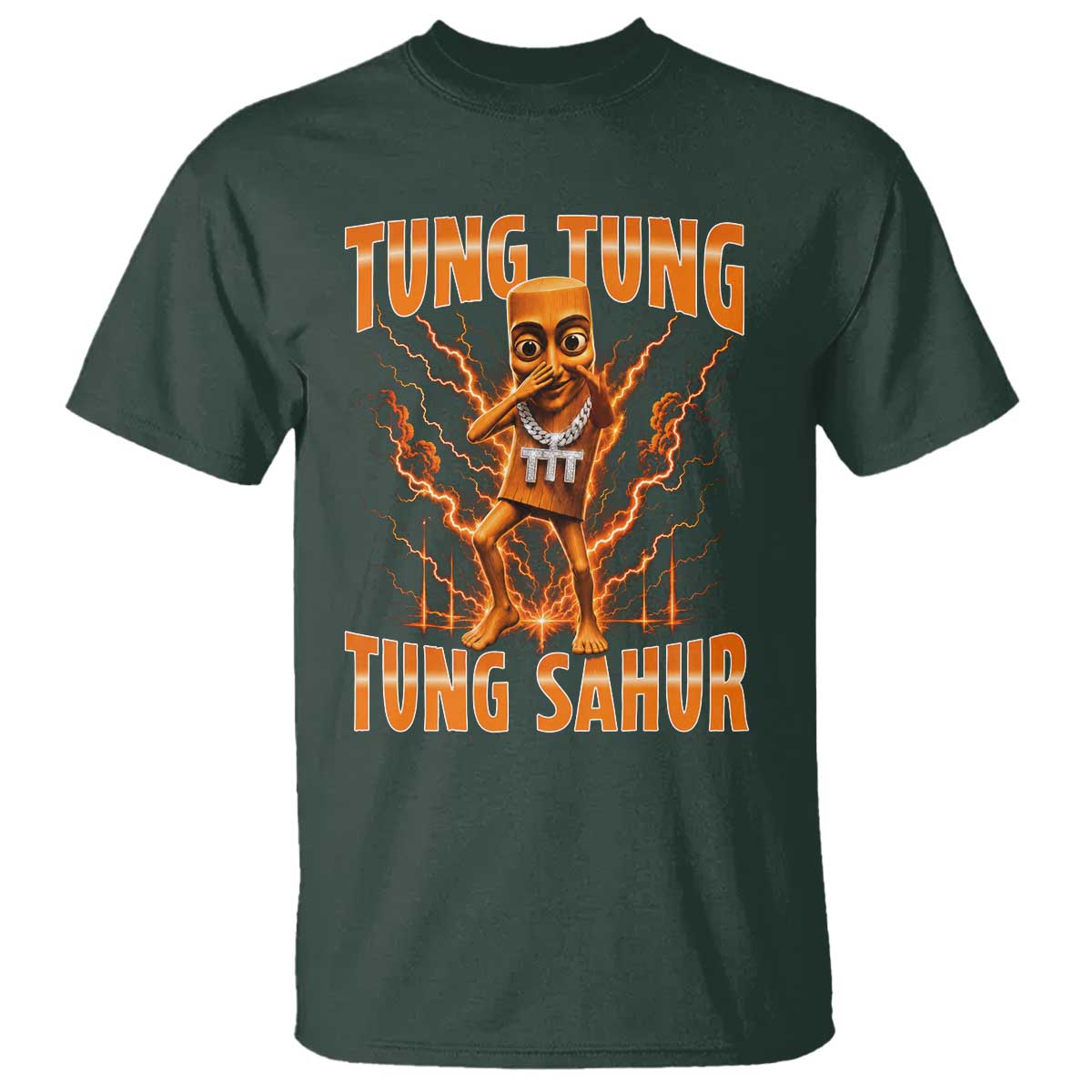 Tung Tung Tung Sahur is Calling Scuba Dance Meme T Shirt Italian Brainrot TS10 Dark Forest Green Print Your Wear