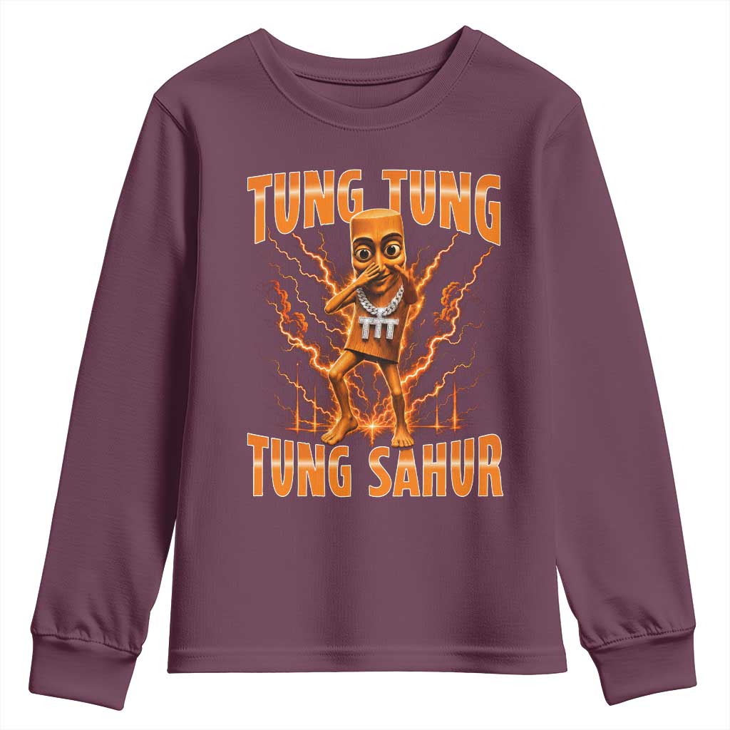 Tung Tung Tung Sahur is Calling Scuba Dance Meme Youth Sweatshirt Italian Brainrot TS10 Maroon Print Your Wear