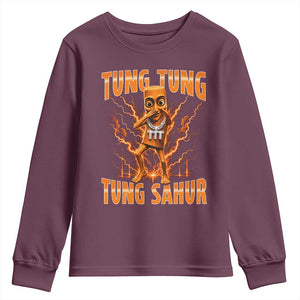 Tung Tung Tung Sahur is Calling Scuba Dance Meme Youth Sweatshirt Italian Brainrot TS10 Maroon Print Your Wear