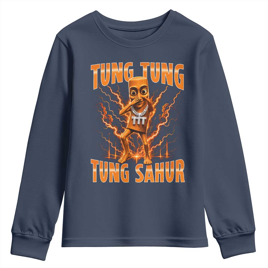 Tung Tung Tung Sahur is Calling Scuba Dance Meme Youth Sweatshirt Italian Brainrot TS10 Navy Print Your Wear