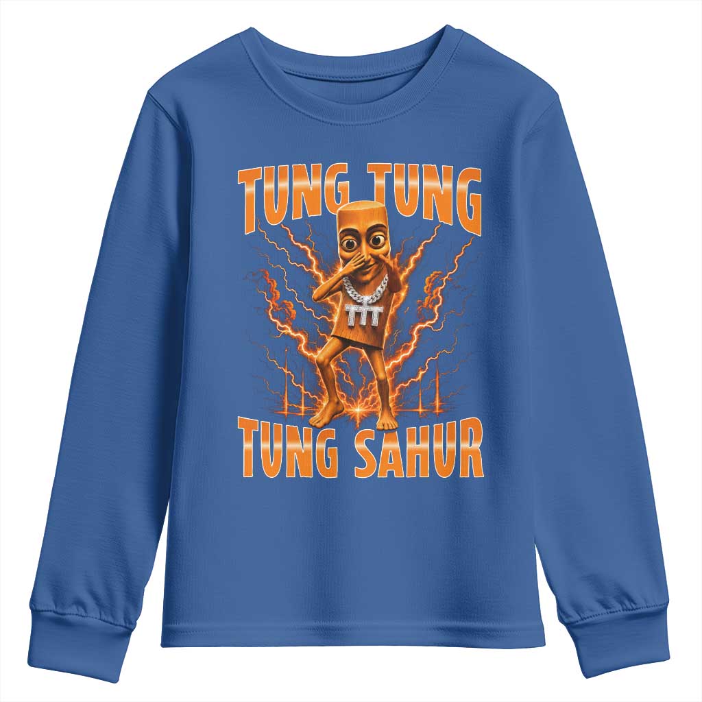Tung Tung Tung Sahur is Calling Scuba Dance Meme Youth Sweatshirt Italian Brainrot TS10 Royal Blue Print Your Wear