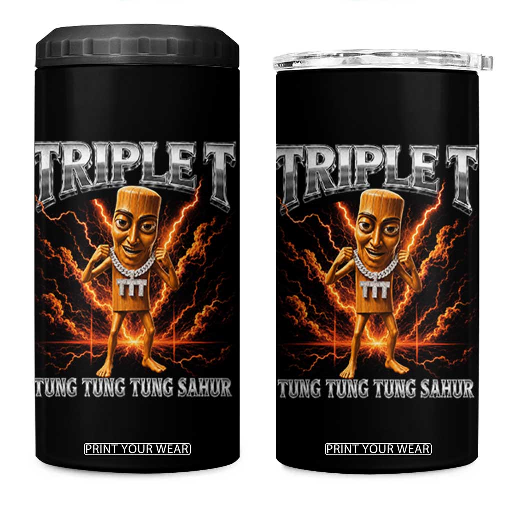 Triple T Tung Tung Tung Sahur Brainrot Meme 4 in 1 Can Cooler Tumbler TS10 One Size: 16 oz Black Print Your Wear