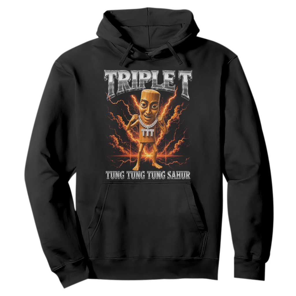 Triple T Tung Tung Tung Sahur Brainrot Meme Hoodie TS10 Black Print Your Wear