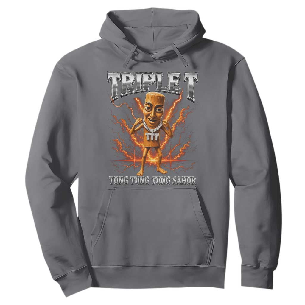 Triple T Tung Tung Tung Sahur Brainrot Meme Hoodie TS10 Charcoal Print Your Wear