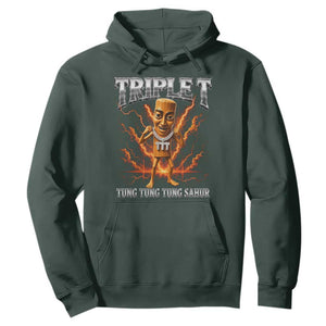 Triple T Tung Tung Tung Sahur Brainrot Meme Hoodie TS10 Dark Forest Green Print Your Wear