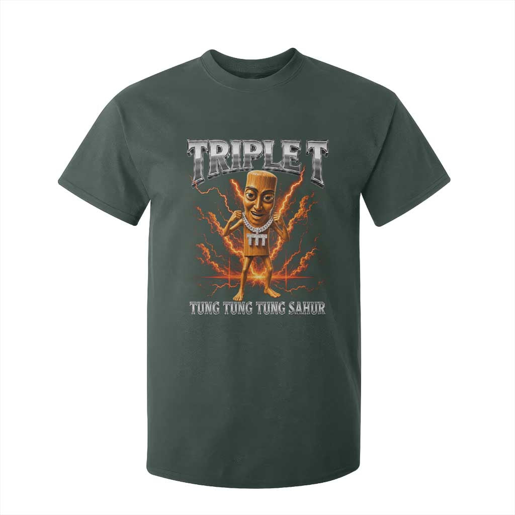 Triple T Tung Tung Tung Sahur Brainrot Meme T Shirt For Kid TS10 Dark Forest Green Print Your Wear